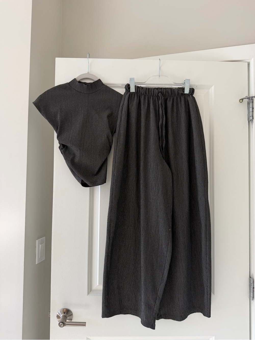 Zara Charcoal Black Wide-Leg Pants & Short-Sleeve Top Set
